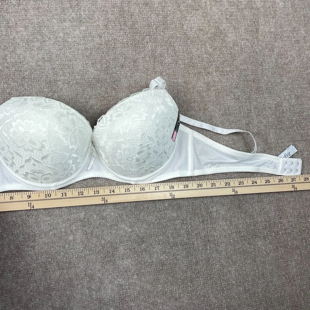 Sofra Push Up Demi Bra Womens 38C White Floral Lace Trim Padded Adjustable Strap